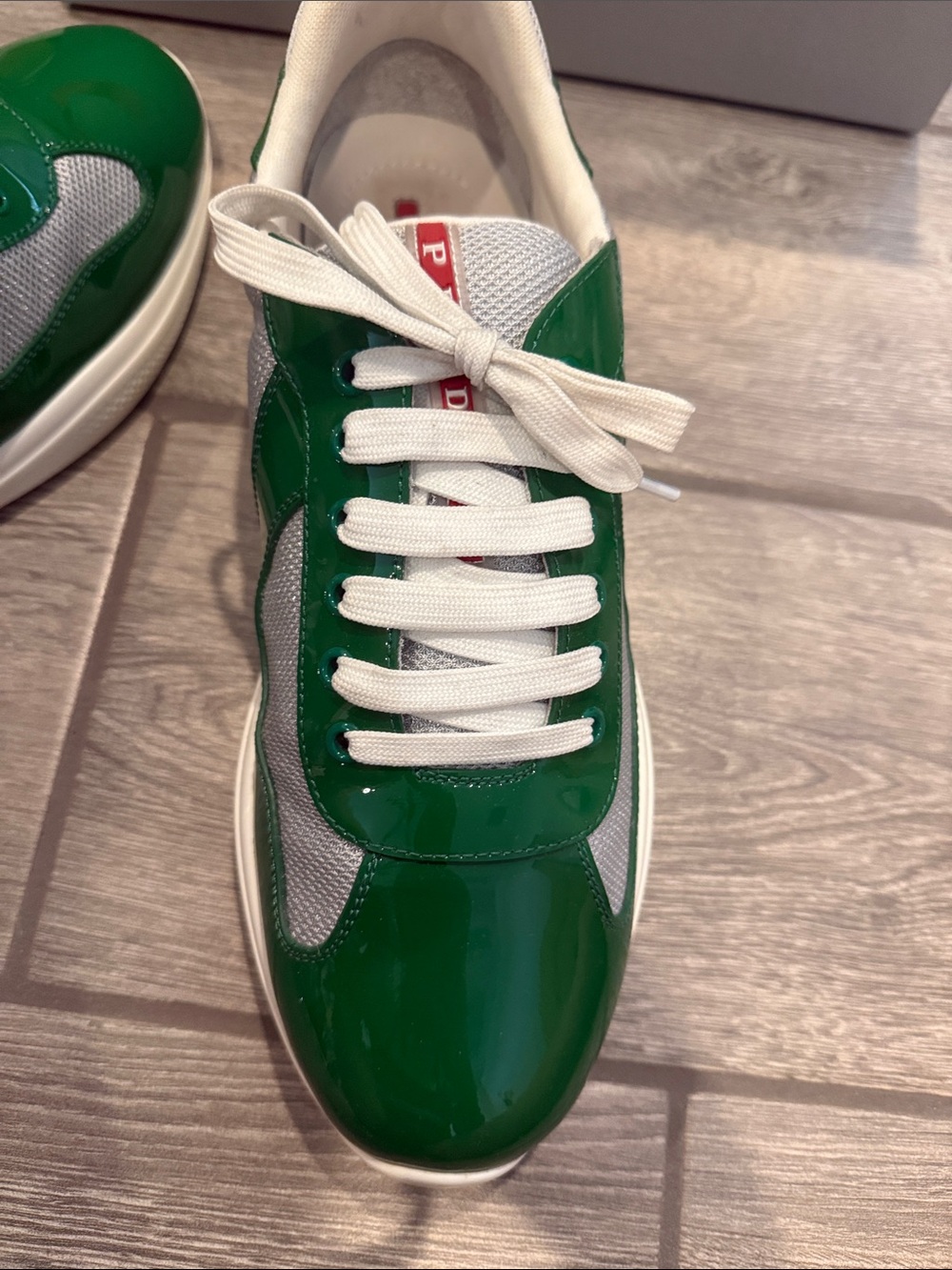 Prada Men’s Green Patent & White Mesh Low-Top Sneakers - Picture 8 of 9